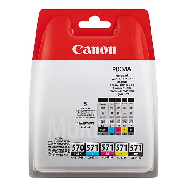 (5) C.t. CANON PGI570/CLI571: Pixma MG6850 5750 7750 7700 5752  PGBK/BK/C/M/Y 3.000p.