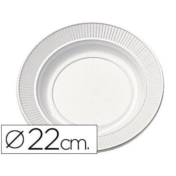 (100) Platos de plastico llano 22 cm Blanco