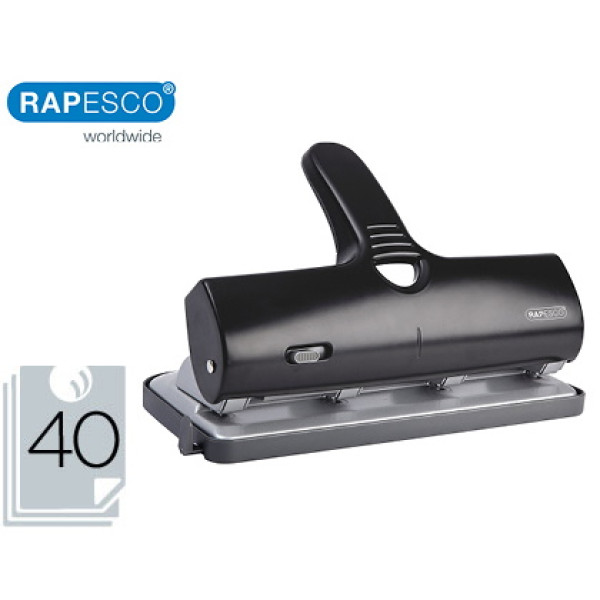 Taladro RAPESCO ALU40 - 4 taladros metálico negro, capacidad 40 hojas Taladro RAPESCO ALU40 - 4 taladros metálico negro, capacidad 40 hojas