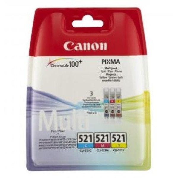 (3) C.t. CANON CLI521CMY  IP3600 IP4600 tricolor MP540 MP620 MP630 MP980 Multipack