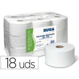 Rollo Papel Higienico Industrial BUGA gofrado reciclado 2/capas largo 130mt. (rollo diam.165mm)