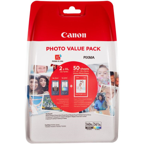 C.t. CANON PG560XL/CL561XL: TS5350 TS5351 TS5352 +50h. 10x15cm PhotoPaperGP-501