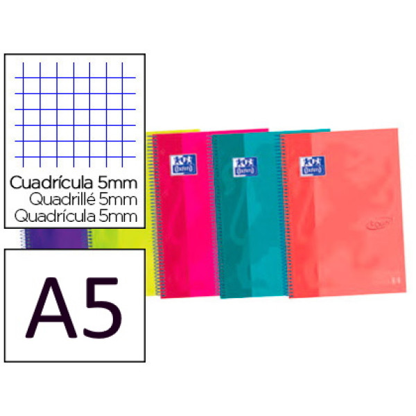 Cuaderno OXFORD espiral A5 tapa extradura 90gr. 120h cuadrícula 5mm eBook4