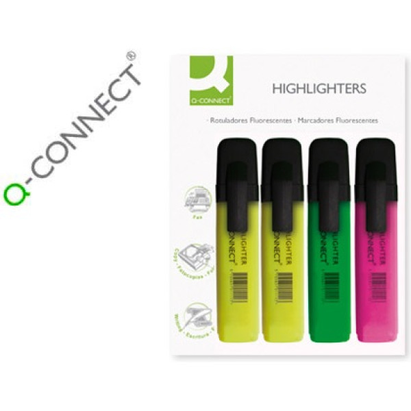 (4) Rotulador Q-CONNECT fluorescente Blister 2 am./1 verde/1rosa