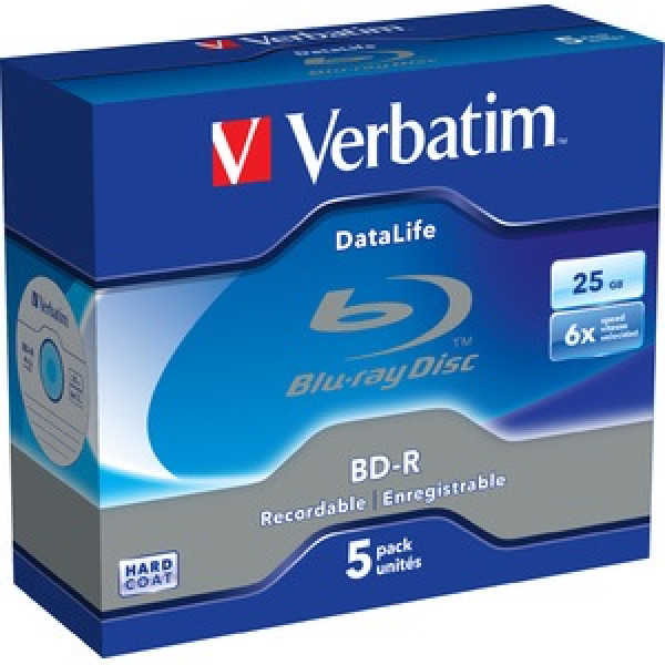 (5) BD-R VERBATIM DataLife 25GB 6x Blu-ray Disc jewel case