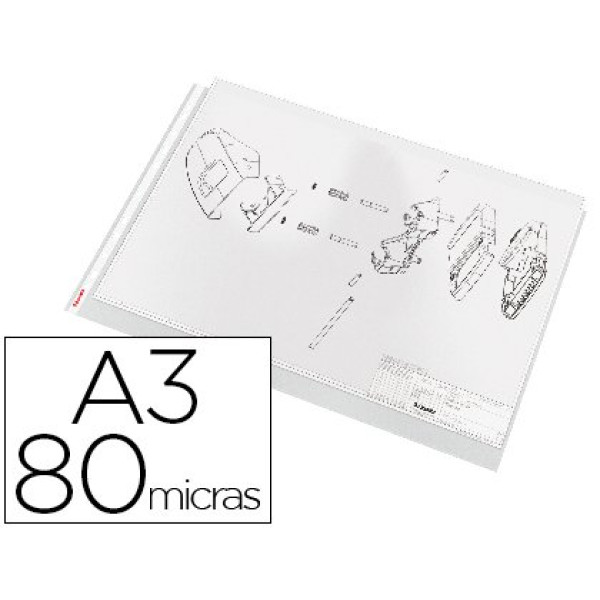 (10) Funda multitaladro ESSELTE DIN A3  80mc 80micras  11 taladros