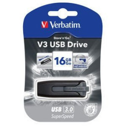 VERBATIM Store'n'Go V3 USB 3.0 Black/Grey 16GB Lectura 40Mb/s, Escritura 12Mb/s