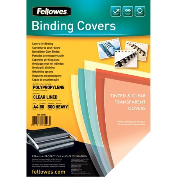 FELLOWES (50) portadas PP transparente 450mic rayada