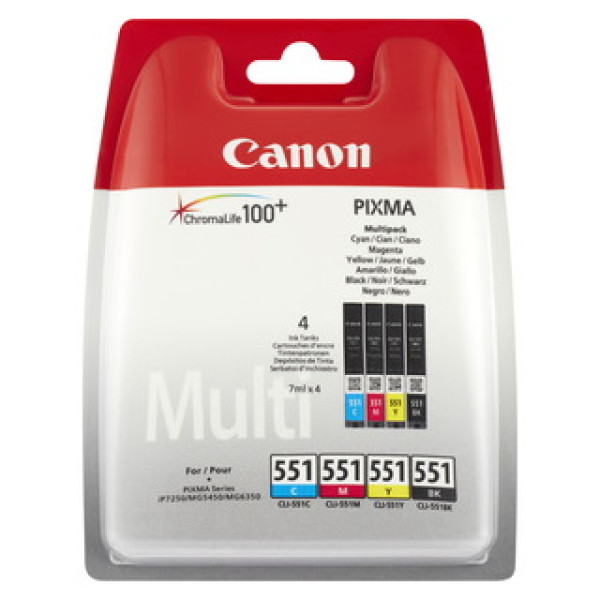 (4) C.t. CANON CLI551 Multi BCMY Pack-4 colores Pixma IP7250 IP7240 MG5440 MG5450 MG5550 sin alarm