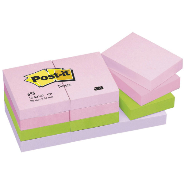 (12) Bloc notas POST-IT 38x51mm gama alegría ** 100h/bloc, tonos rosados