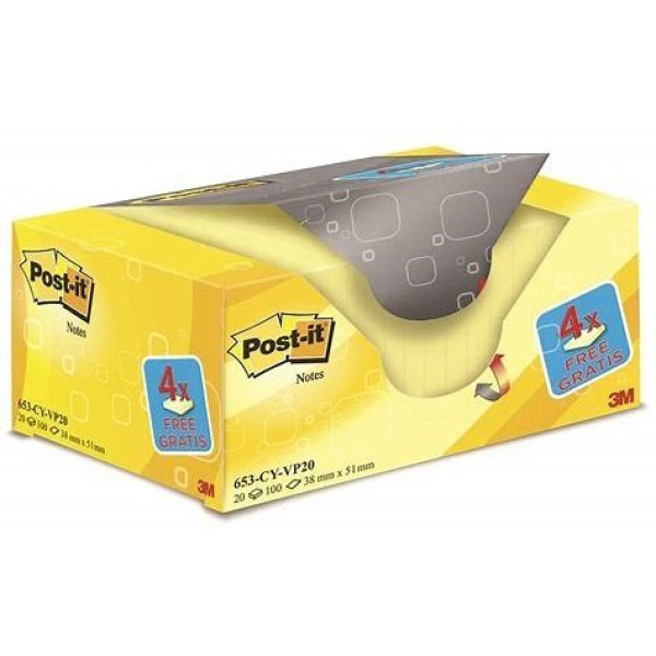 (20+4) Blocs notas POST-IT amarillo canario 100h/bloc  (38x51mm)