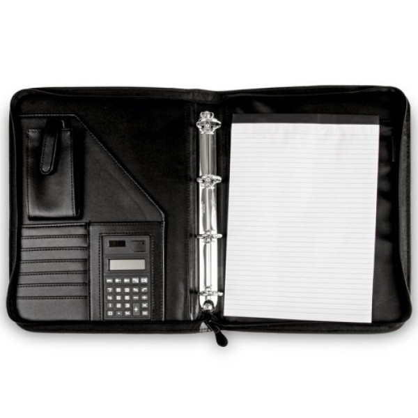Carpeta CSP portafolios negra 260x355mm 4 anillas, calculadora, varios compartimentos