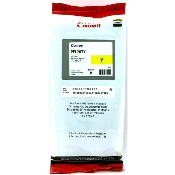 C.t. CANON PFI-207Y: IPF680 IPF685 IPF780 amarill IPF785 300 ml. C.t. CANON PFI-207Y: IPF680 IPF685 IPF780 amarill IPF785 300 ml.
