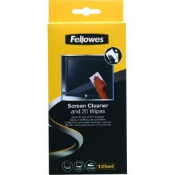 FELLOWES Kit spray limpiador 125ml + 20 toallitas limpiadoras pantalla FELLOWES Kit spray limpiador 125ml + 20 toallitas limpiadoras pantalla