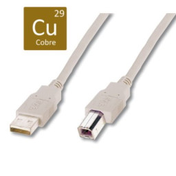 Cable DIGITUS USB 2.0 tipo A M - USB 2.0 tipo B M 1,8m., gris, PC a periférico, quality CU cobre