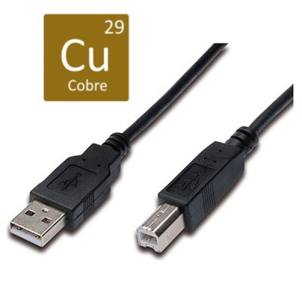 Cable DIGITUS USB 2.0 tipo A M - USB 2.0 tipo B M 1,8m., negro, PC a periférico, quality CU cobre