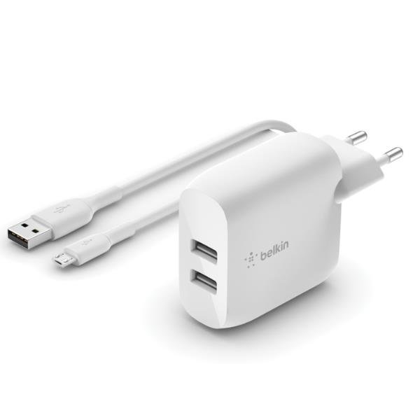 DUAL CHARGER 1M A-MUSB 24W WHT