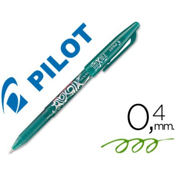 Rotulador roller ball pen PILOT Frixion Verde tinta GEL borrable. Punta 0,7mm. Trazo 0,4mm.