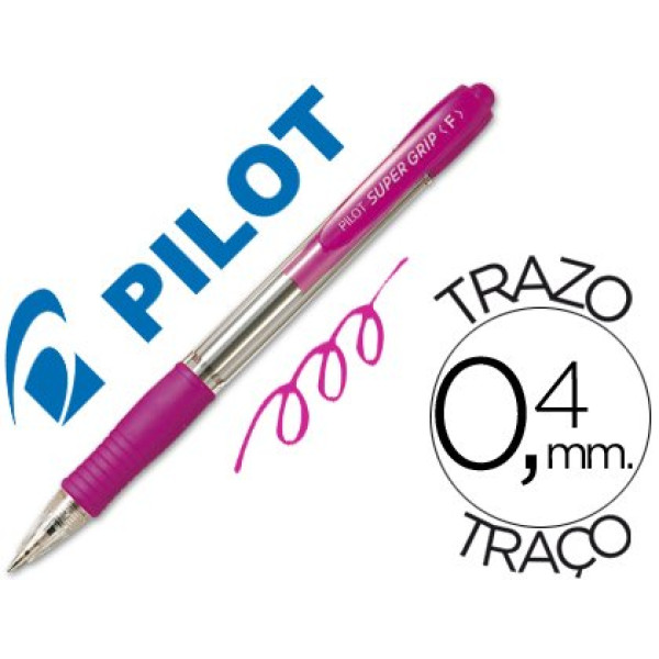 Bolígrafo PILOT Super grip retráctil rosa Tinta aceite. Trazo 0,4mm. Medium 1.0.