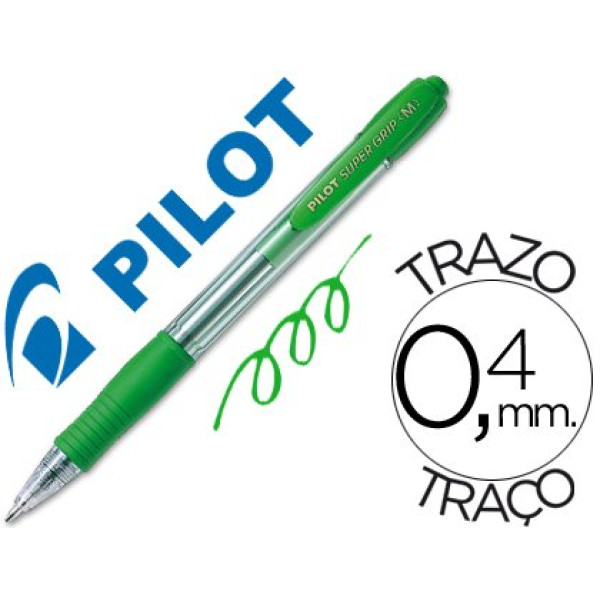 Bolígrafo PILOT Super grip retráctil verde Tinta aceite. Trazo 0,4mm. Medium 1.0.