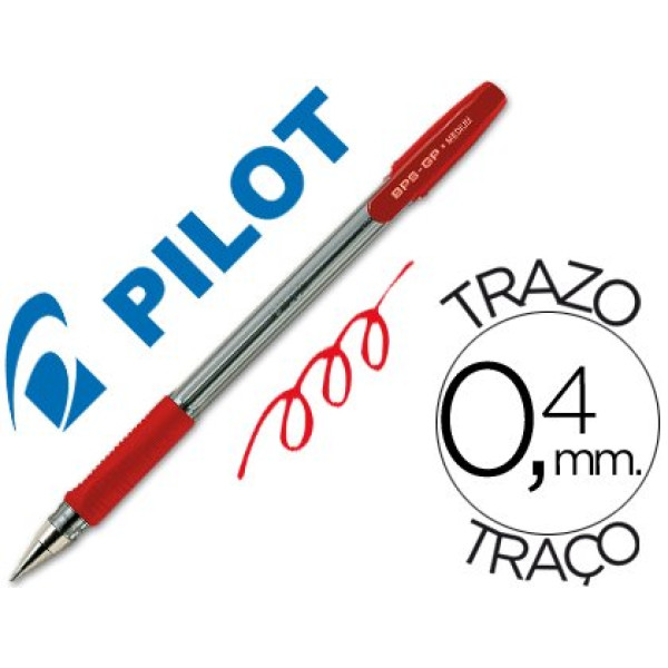 Bolígrafo PILOT BPS-GP con capuchón rojo Sujecc.caucho. Tinta aceite. Trazo 0,4mm Bolígrafo PILOT BPS-GP con capuchón rojo Sujecc.caucho. Tinta aceite. Trazo 0,4mm