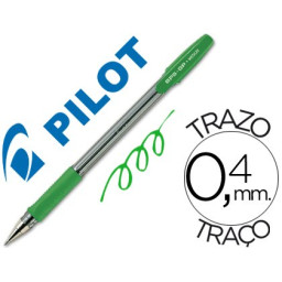 Bolígrafo PILOT BPS-GP con capuchón verde Sujecc.caucho. Tinta aceite. Trazo 0,4mm