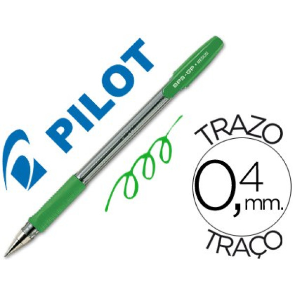 Bolígrafo PILOT BPS-GP con capuchón verde Sujecc.caucho. Tinta aceite. Trazo 0,4mm Bolígrafo PILOT BPS-GP con capuchón verde Sujecc.caucho. Tinta aceite. Trazo 0,4mm
