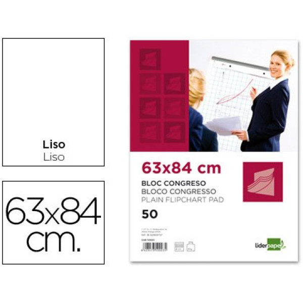 Bloc congreso LIDERPAPEL para pizarra, liso 50h. 630x840mm 80gr.
