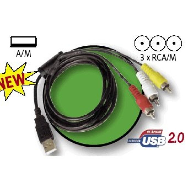 Cable USB 2.0 A Macho a 3RCA macho con ferrita, compatible PC y MAC