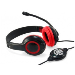 Auriculares CONCEPTRONIC Polona de diadema biaural con micrófono, estéreo, USB 1,80m, color Rojo