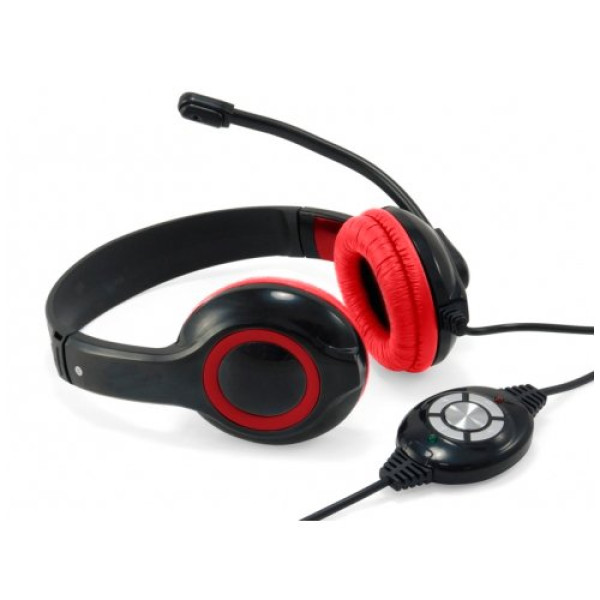 Auriculares CONCEPTRONIC Polona de diadema biaural con micrófono, estéreo, USB 1,80m, color Rojo