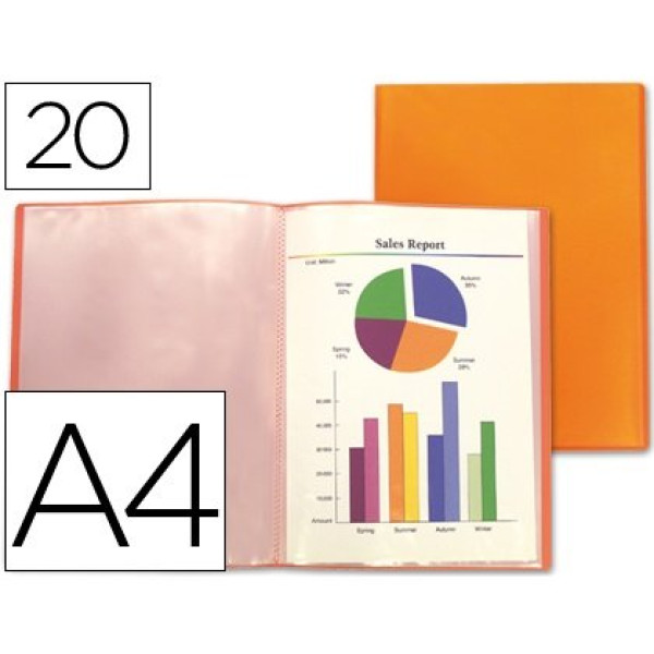 Carpeta fundas LIDERPAPEL DIN A4 Naranja traspar. 20 hojas