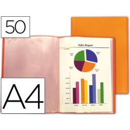 Carpeta escaparate Naranja LIDERPAPEL 50 Fundas polipropileno traslucida DIN A4 Frosty
