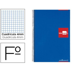 Cuaderno LIDERPAPEL FOLIO espiral cuadricula AZUL 100 h. Tapa forrada