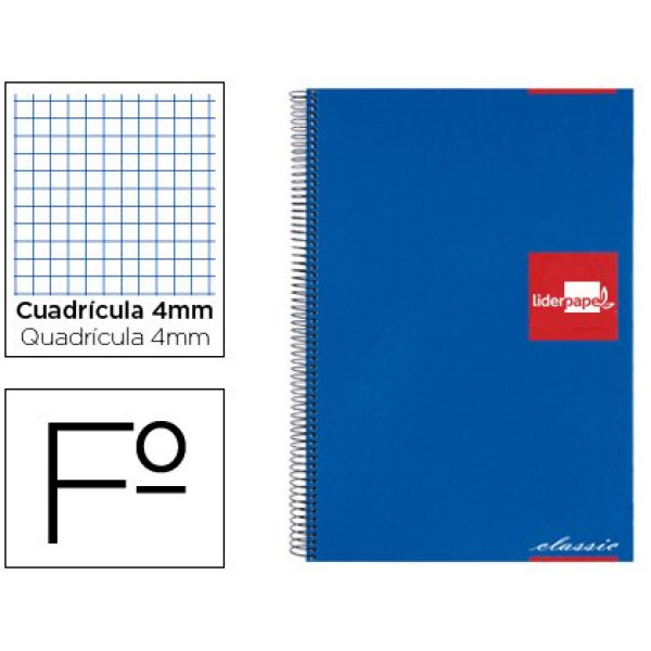 Cuaderno LIDERPAPEL FOLIO espiral cuadricula AZUL 100 h. Tapa forrada