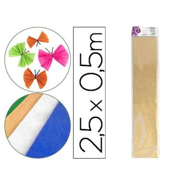 Papel crespon LIDERPAPEL rollo 50cm x 2.5m Metalizado Oro