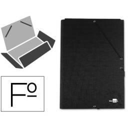 Carpeta gomas LIDERPAPEL negro FOLIO 3 solapas carton forrado