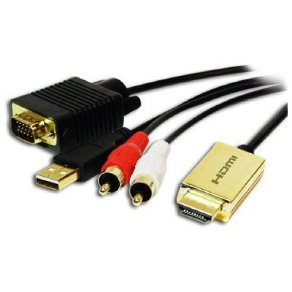 Cable MICROCONNECT convertidor HDMI a VGA/Audio HMDI-tipo A 19pin (M) a VGA(M)+Audio+USB(M)