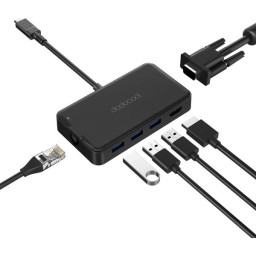 Hub USB 7en1 DODOCOOL 1xUSB-C con 1xEthernet RJ45 3xUSB3.0 1xHMDI 4K +1xVGA + 1xTarj.SD +carga USB-C