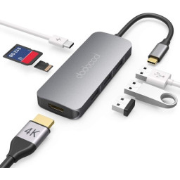 Hub USB 7en1 DODOCOOL 1xUSB-C con 3xUSB 3.0 + 1xHMDI 4K +1xVGA + 1xTarj.SD + carga USB-C