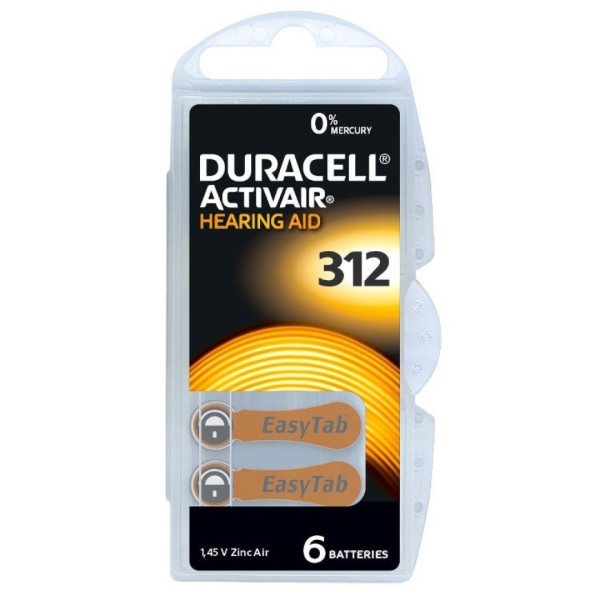 (6) Pila DURACELL Audifono DA312 1.45V Activair 0%MG * Blister *