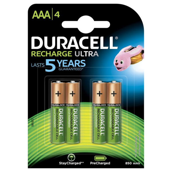(4) Pilas DURACELL Recargable AAA - HR03 850mAh, Duralock, blister