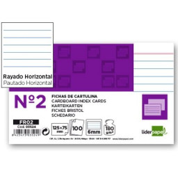 8100) Fichas LIDERPAPEL Rayada Nº2  6mm  180gr. 75 x 125 mm.