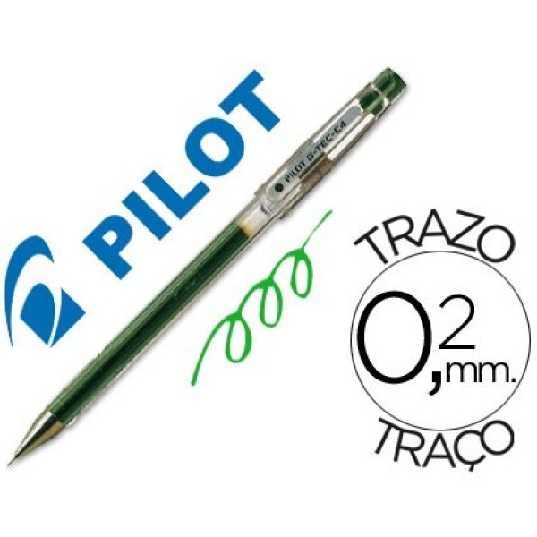 Rotulador punta aguja PILOT G-TEC C4 verde tinta de gel. 0,4mm. Fino y preciso.
