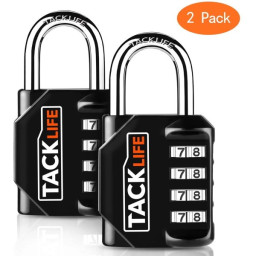 TACKLIFE (2) candados con combinación de 4 dígitos resistente acero/zinc, grosor 6mm, arco alt.normal