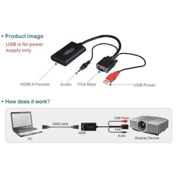 Adaptador 3Go HDMI H - VGA M con audio y USB