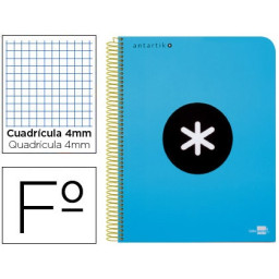 Cuaderno ANTARTIK espiral folio tapa azul 100gr. 80h cuadrícula 4mm con margen