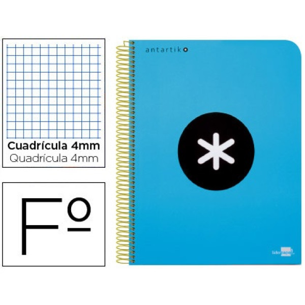 Cuaderno ANTARTIK espiral folio tapa azul 100gr. 80h cuadrícula 4mm con margen