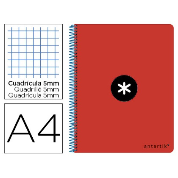 Cuaderno ANTARTIK espiral folio tapa roja 100gr. 80h cuadrícula 4mm con margen