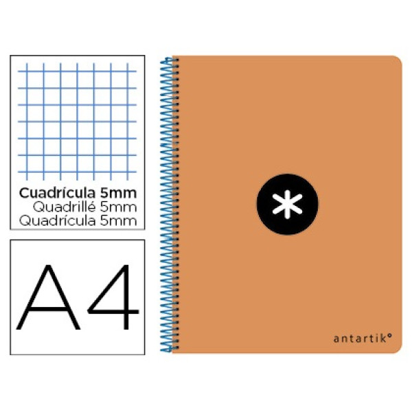 Cuaderno ANTARTIK espiral folio naranja fluor. 100gr. 80h cuadrícula 4mm con margen